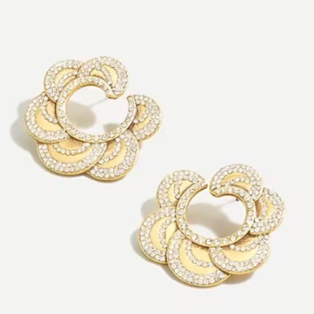 JCrew Layered Pav’e Petal Round Earrings NWT on-card AU149 INAUGURATION TRENDING